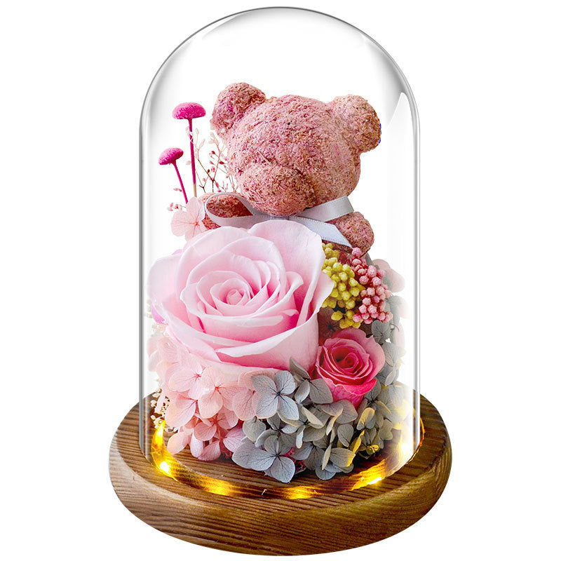 Christmas Gift Cross-border Immortal Moss Bear  Dried Flower Rose Glass Cover