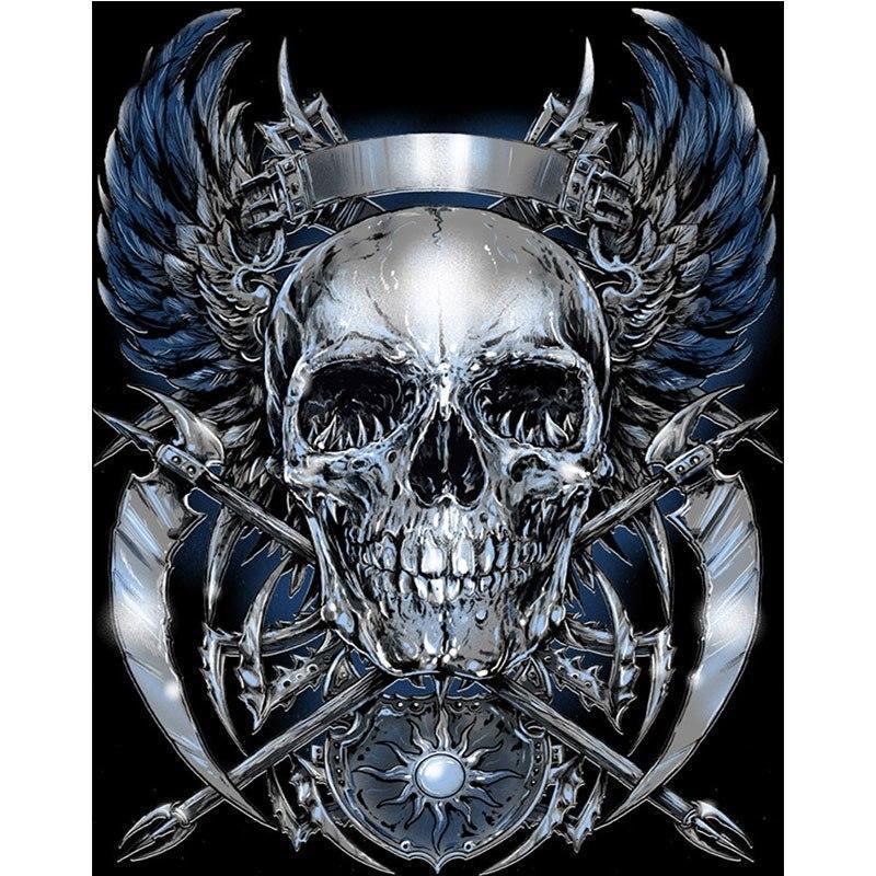 XXL - Pintura de diamantes 5D - Totenkopf Silber Mit Kreuz