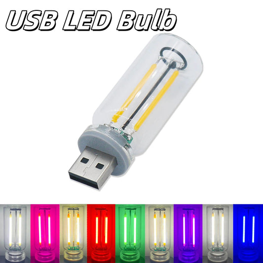 1 ampoule LED USB 0,3 W 5 V rétro Edison à intensité variable, source d'éclairage USB, interface d'alimentation mobile, veilleuse, banque d'alimentation, ordinateur portable