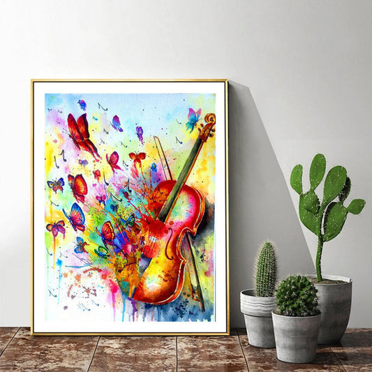 Tema de violín pintura de diamante completo 5D bordado paisaje decoración del hogar