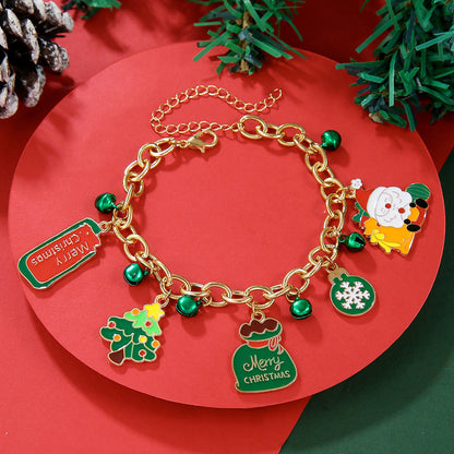 Pulsera de cadena de metal navideña creativa para mujeres y hombres, brazalete con forma de Papá Noel, árbol de Navidad, copo de nieve, muñeco de nieve y perlas, regalos de Año Nuevo