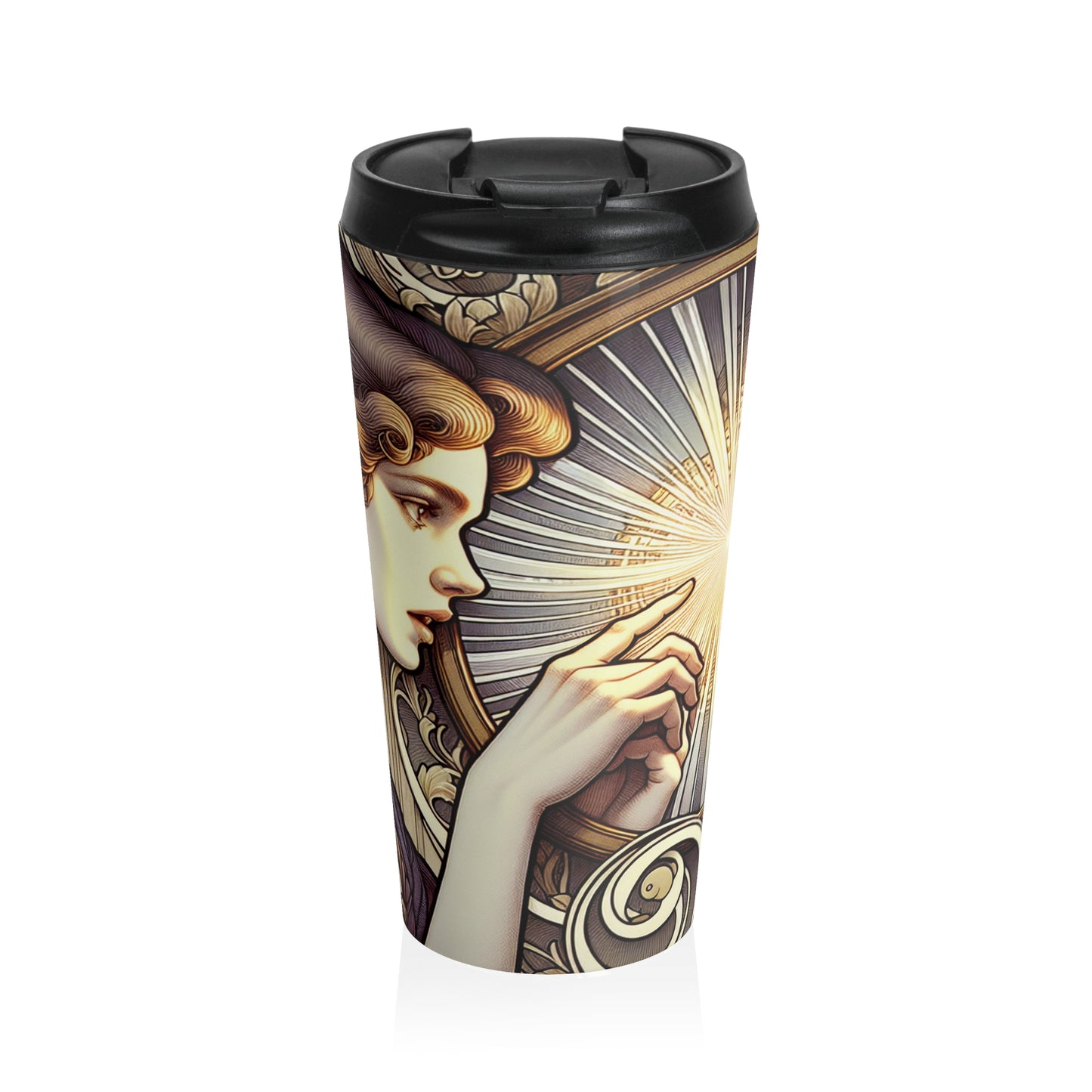 "Reflejo de la belleza" - Taza de viaje de acero inoxidable The Alien Art Nouveau