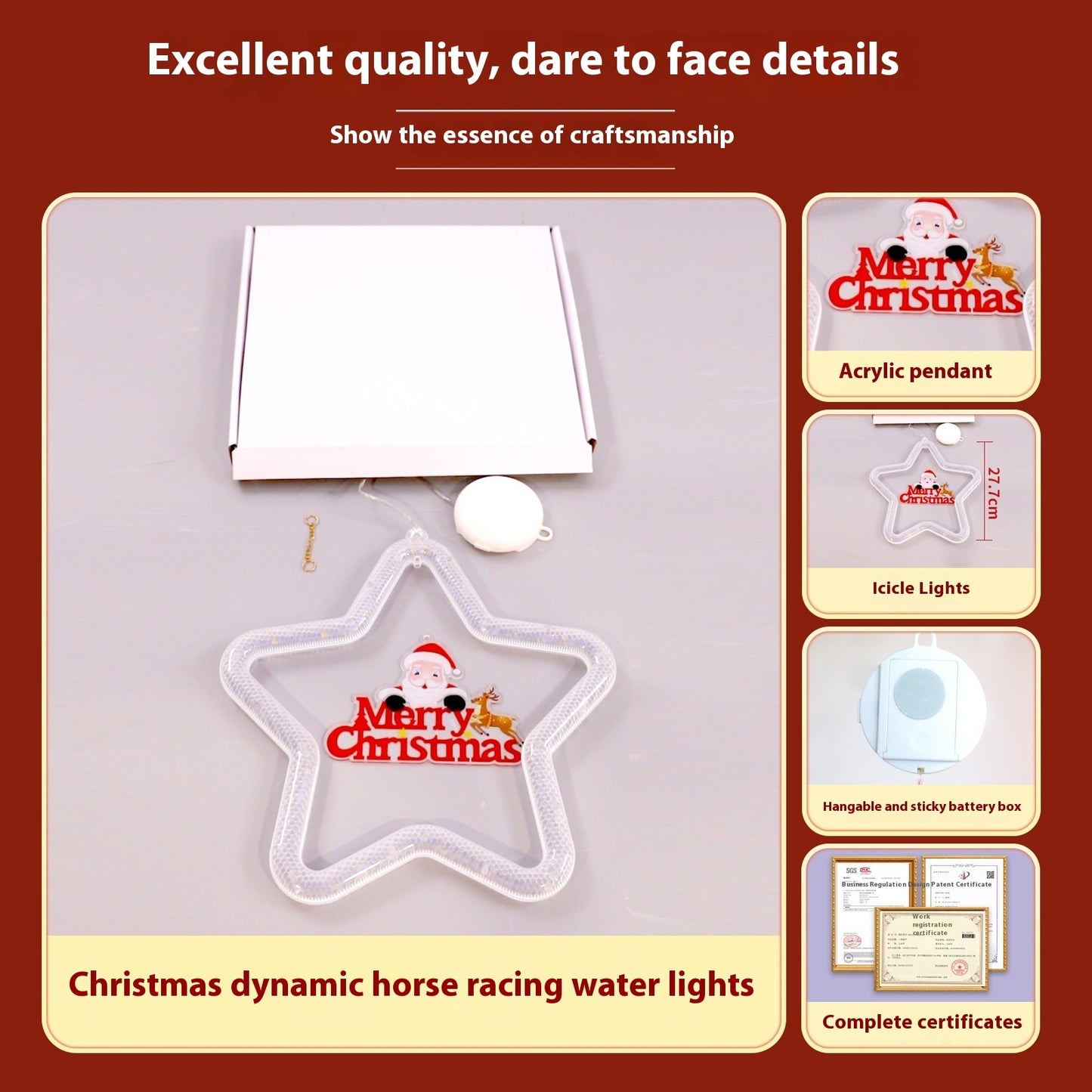 Christmas Decoration Pendant Five-pointed Star Horse Running LED Light