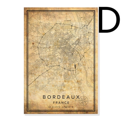 Affiche de carte de ville de bourgogne Vintage, peinture sur toile