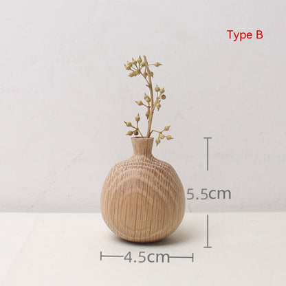 Comestibles de estilo japonés, flores secas de madera maciza y maceta, jarrón Ins de artesanía de madera