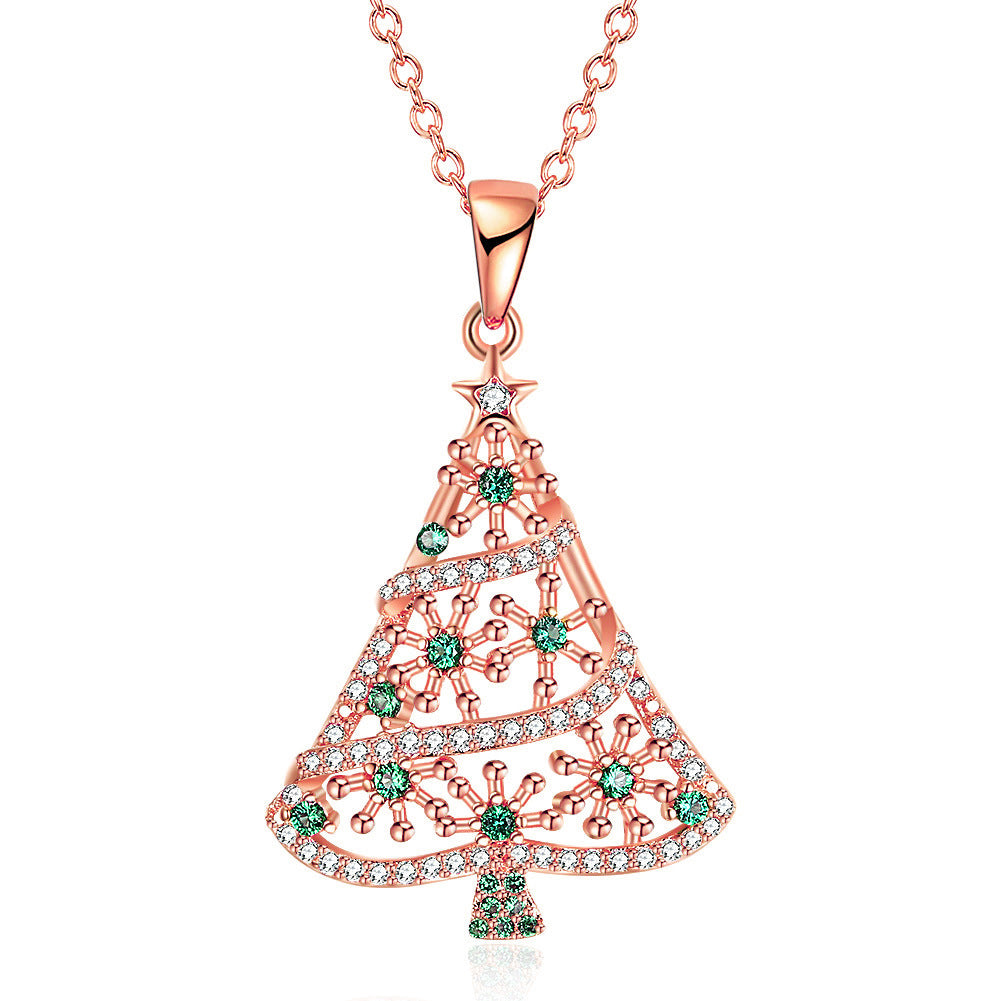 Christmas Tree Necklace For Women Diamond Inlaid Clavicle Chain Ornament