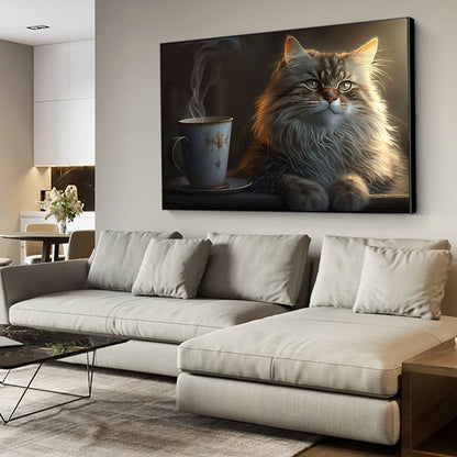 Abstract Magic Cat And Coffee Print Canvas Painting