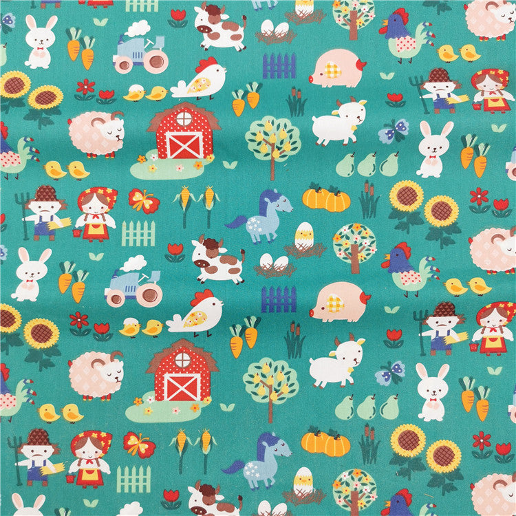 Cartoon Farm Animals Cotton Fabric Twill