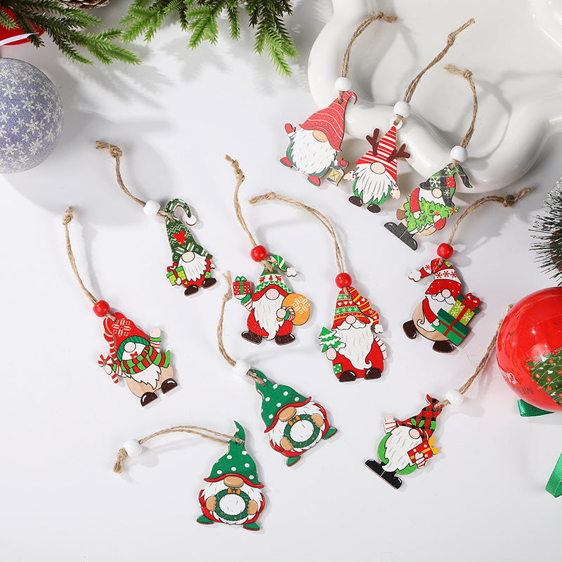 Pendentif en bois peint de Noël Père Noël Cadeau Arbre Lot de 12 décorations en boîte