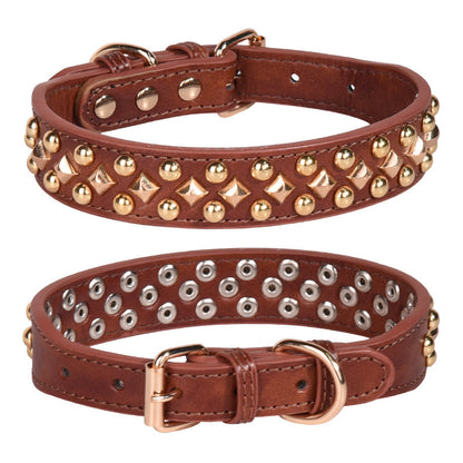 Rivet Leather Collar Golden Rivet Decoration Pet Dog Collar , Apply To Small Medium Large Dogs ,Retro Style Collar