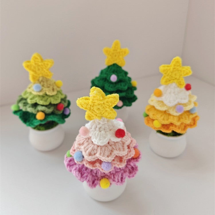 Handmade Crocheted Christmas Tree Wool Pot Shopping Mall Night Market Desktop Decoration