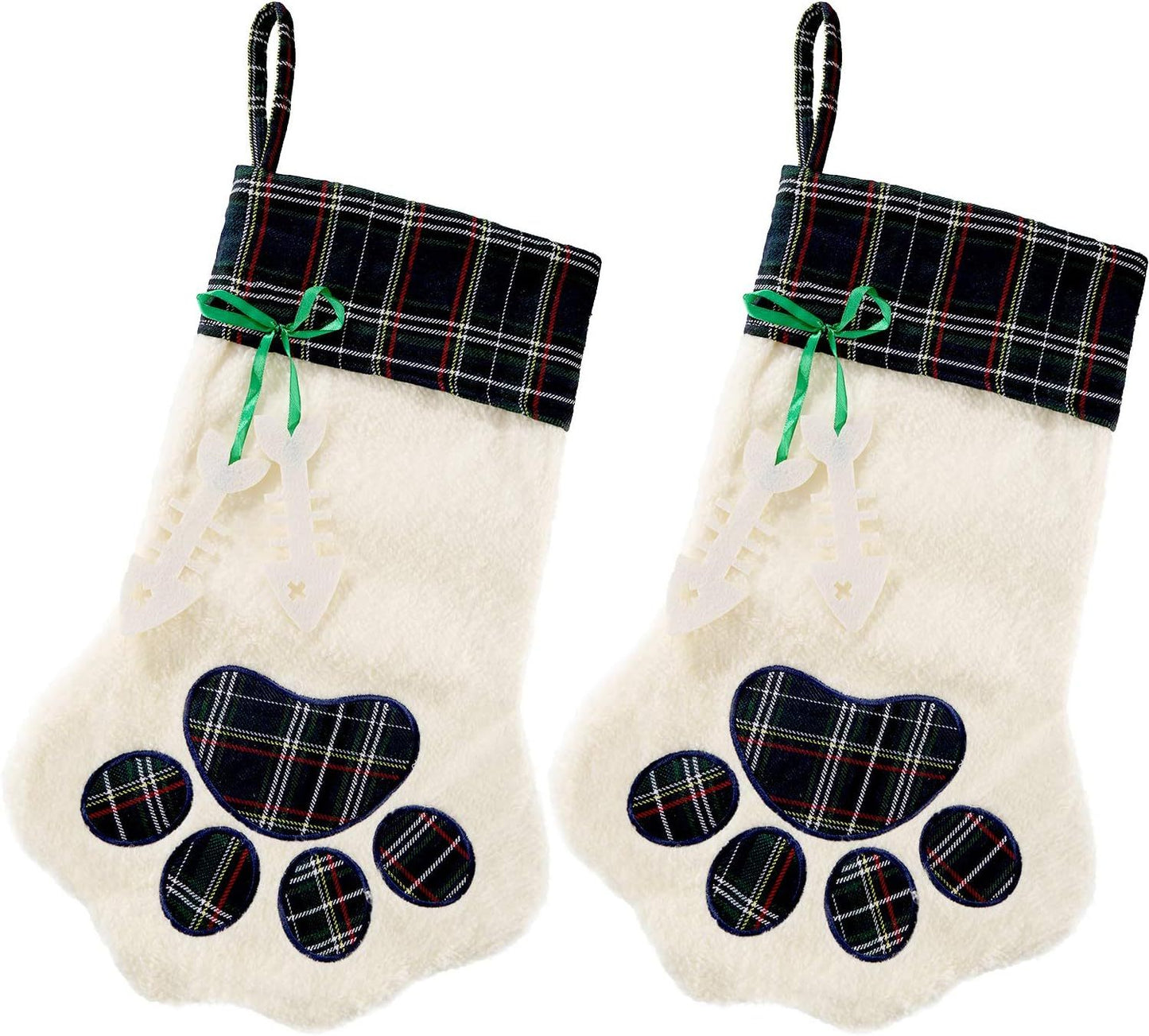 Pieces Buffalo Plaid Pet Stockings For Cats And Dogs - Paw Pattern Hanging Christmas Decorations