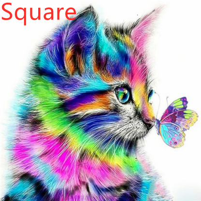 5D Diamond Painting - Colorful Cat with Butterfly (40x40cm)