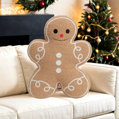 Gingerbread Man Merry Christmas Throw Pillow, Plush Teddy Xmas Gingerbread Shaped Pillows Christmas Decorative Pillow For Couch Living Room Bed, Beige,13 X 17 Inches