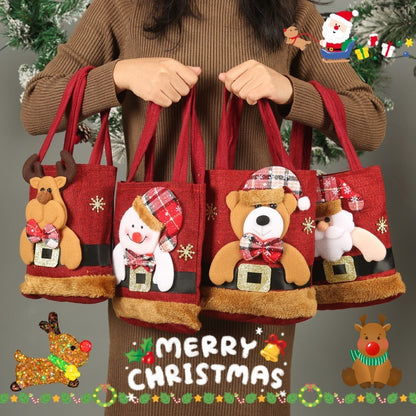 Bolsa de regalo de dulces navideños para niños, divertida y creativa, con forma de Papá Noel, alce, muñeco de nieve, oso, pequeña bolsa decorativa para árbol de Navidad