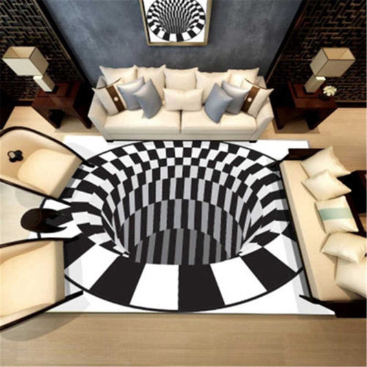 Tapis Vortex 3D, grille noire et blanche, Illusion de trou sans fond, tapis de sol antidérapant pour salon et chambre à coucher, à la mode pour la maison