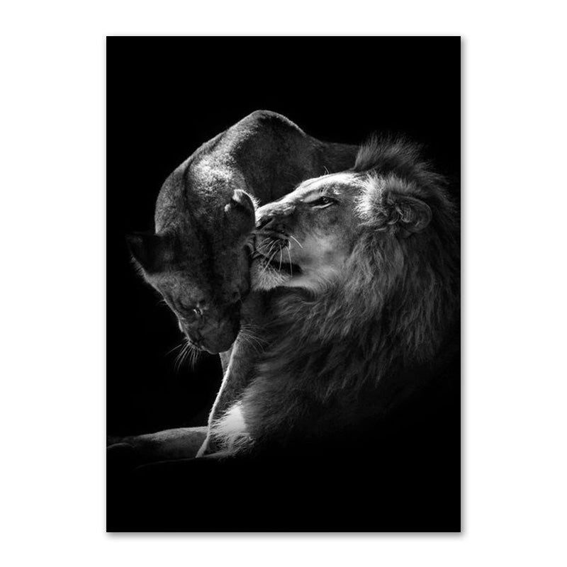 Black And White Lion Family Poster Canvas Print