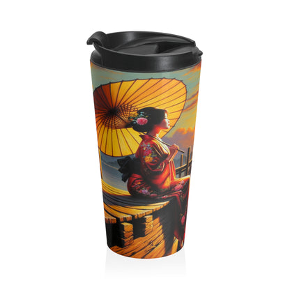 "Golden Reflections" - The Alien Stainless Steel Travel Mug Impressionism Style