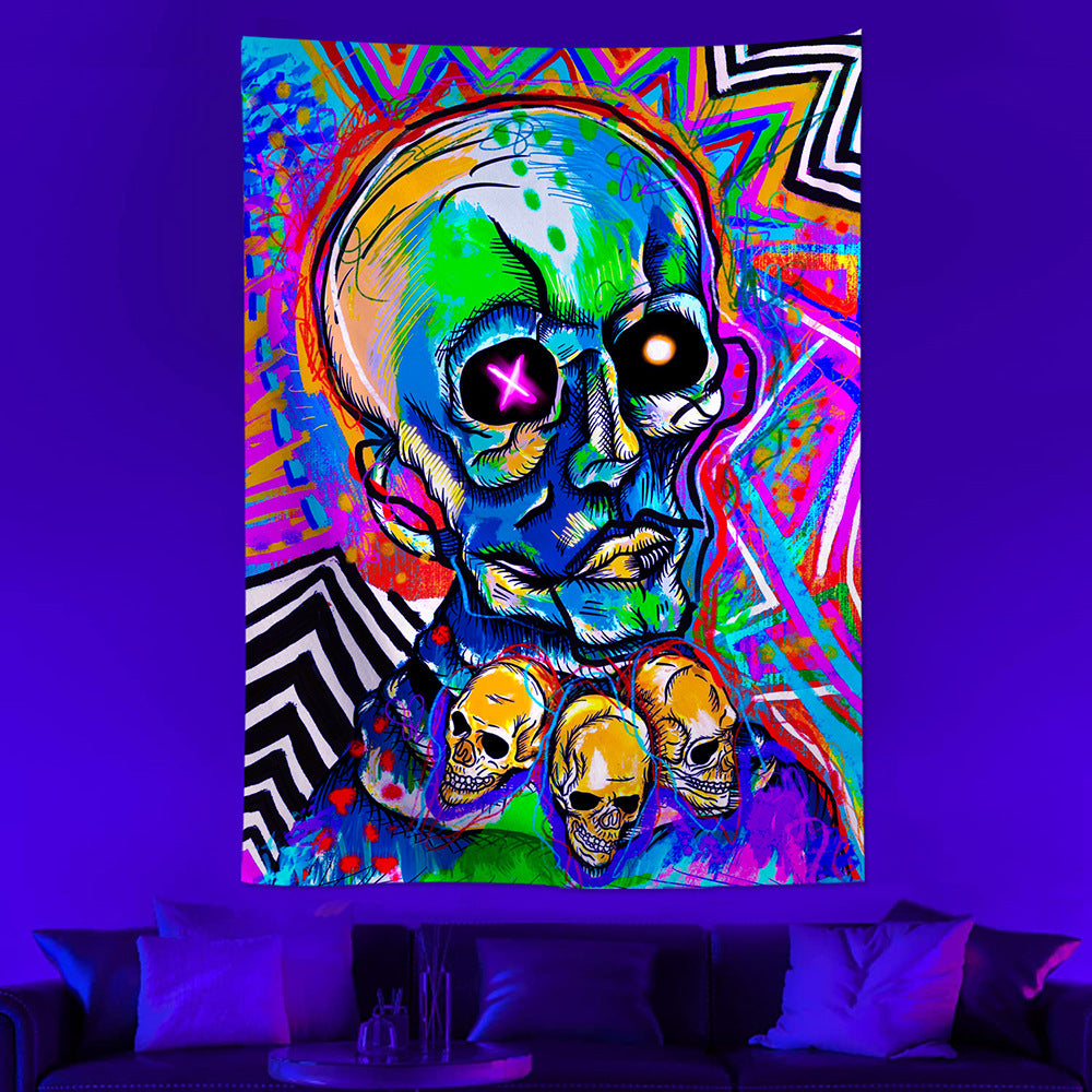 Skull Neon Tapestry Background Fabric