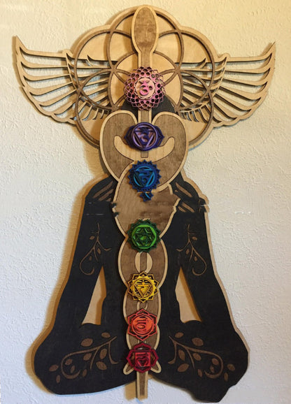 Art mural en matériau tridimensionnel Kundalini Chakra en bois