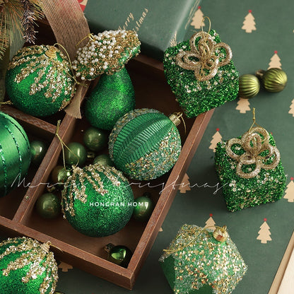 Pendentif de décoration d'arbre de Noël en forme de boule de Noël vert foncé floquée haut de gamme