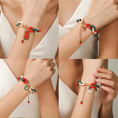 Pulsera de cadena de metal navideña creativa para mujeres y hombres, brazalete con forma de Papá Noel, árbol de Navidad, copo de nieve, muñeco de nieve y perlas, regalos de Año Nuevo