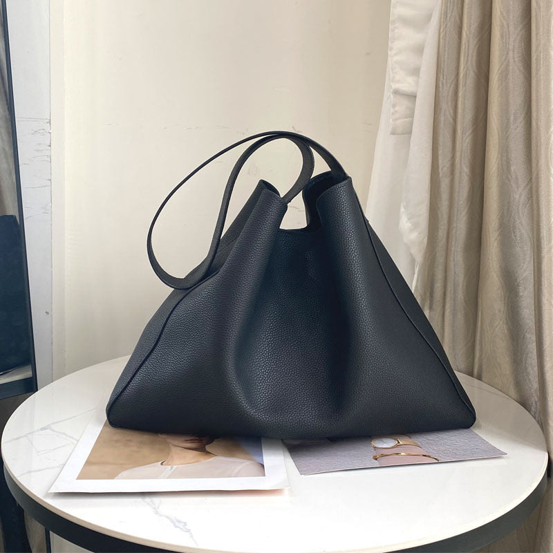 Bolso tipo cubo de cuero genuino de gran capacidad simple a la moda para mujer