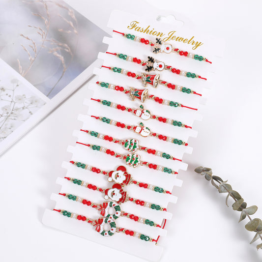 Bell Christmas Tree Crystal String Beads Braided Bracelet Suit