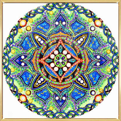 Peinture diamant de forme spéciale Mandala vert et bleu