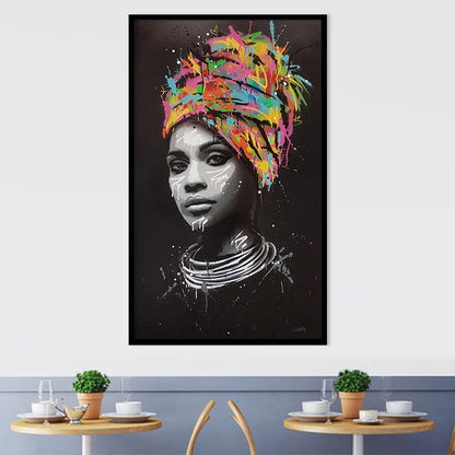 Cuadro de lienzo de mujer africana con turbante