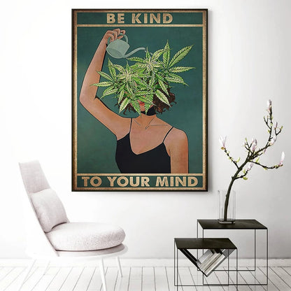 Be Kind English Proverbs Abstract Girl Watering Canvas Painting