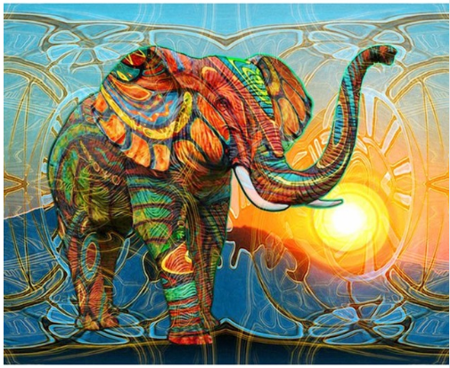 Pintura de diamante 5D DIY cuadrado completo, bordado de elefante colorido, cruz de cristal, mosaico, pintura, decoración, regalo