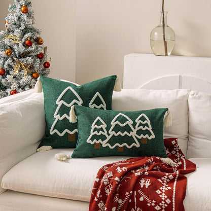 Home Christmas Tree Canvas Embroidery Pillow Case