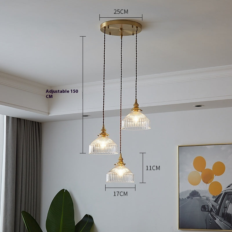 Japanese Style Simple Retro Nostalgic Brass Glass Chandelier