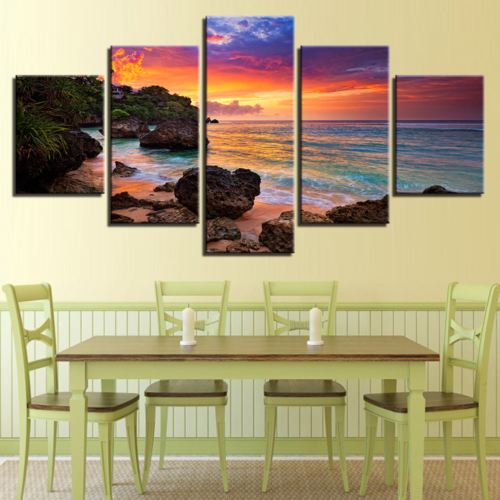 Pintura de pared del valle pintura al óleo pintada con aerosol pintura decorativa Wulian hermoso paisaje de puesta de sol junto al mar