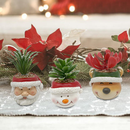 Pot de plantes succulentes de simulation de Noël en résine, faux pot de fleurs, Père Noël, bonhomme de neige, petite simulation de Noël en pot