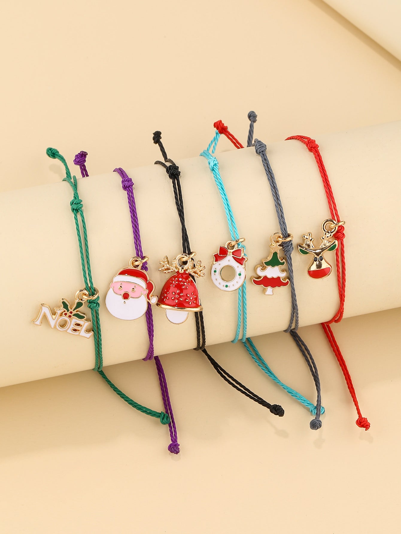 Santa Claus Christmas Tree Elk Bell Alloy Pendant Multi-layer Bracelet