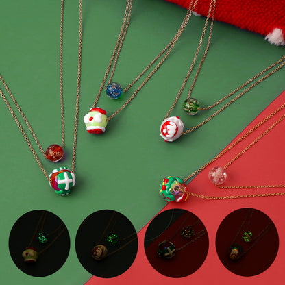 Collier lumineux de Noël Niche de mode Arbre de Noël Père Noël Perle ronde Collier double couche pour femmes Bijoux