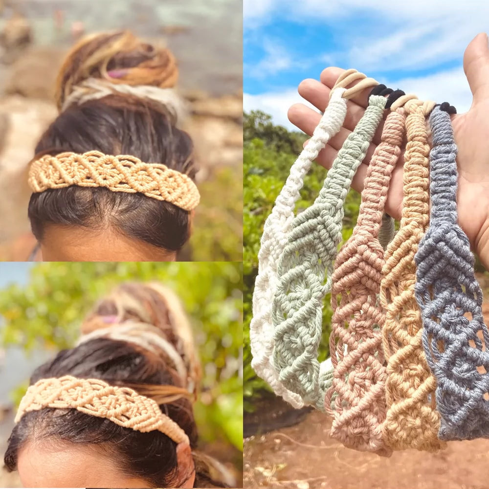 Diadema tejida de algodón bohemio para deportes y ocio