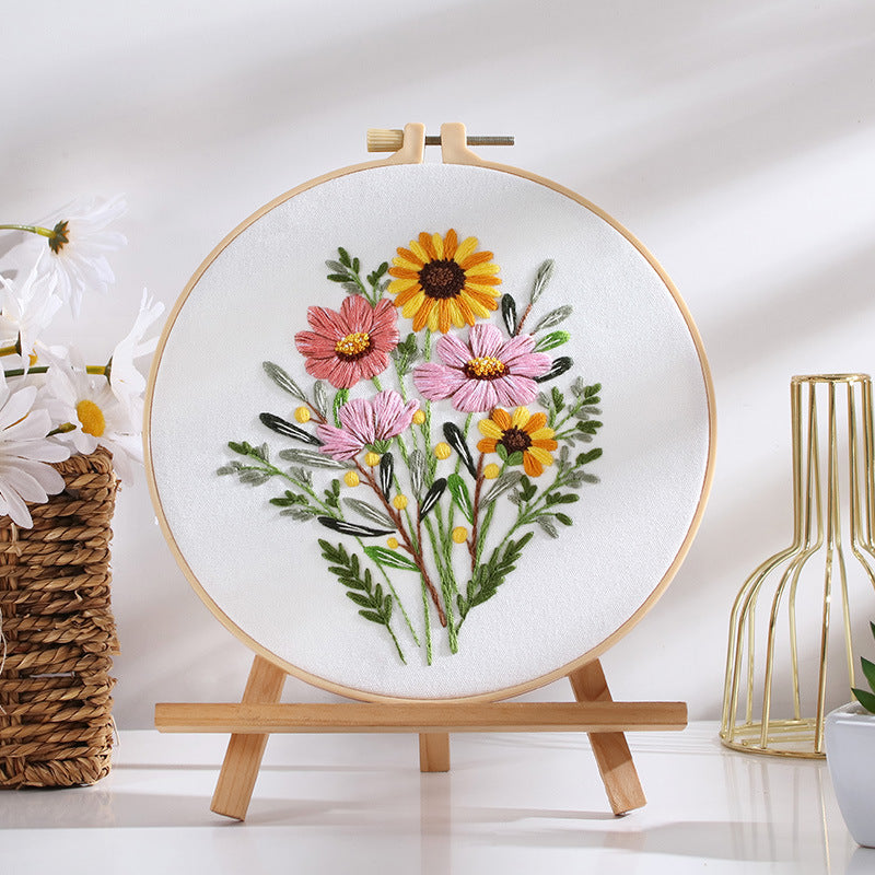 Diy Handmade Embroidery Material Package Colorful Time Flower Bouquet Hanging Painting