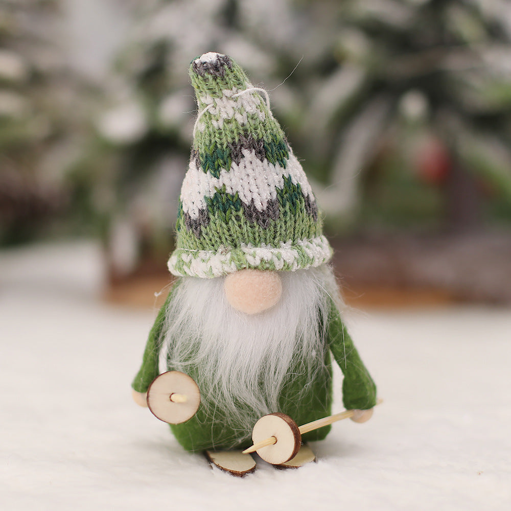 Cartoon Knitted Fabric Ski Faceless Doll Wooden Doll Pendant Christmas Tree Accessories