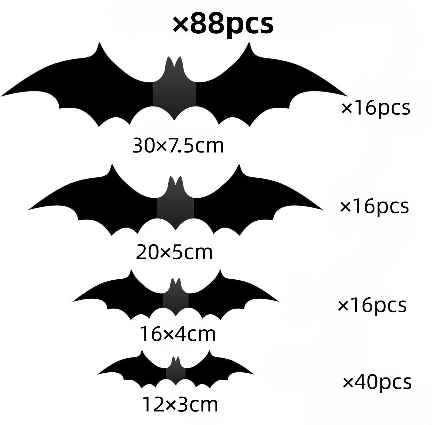 Décoration murale chauve-souris 3D, 88 pièces, autocollants de décoration d'Halloween DIY