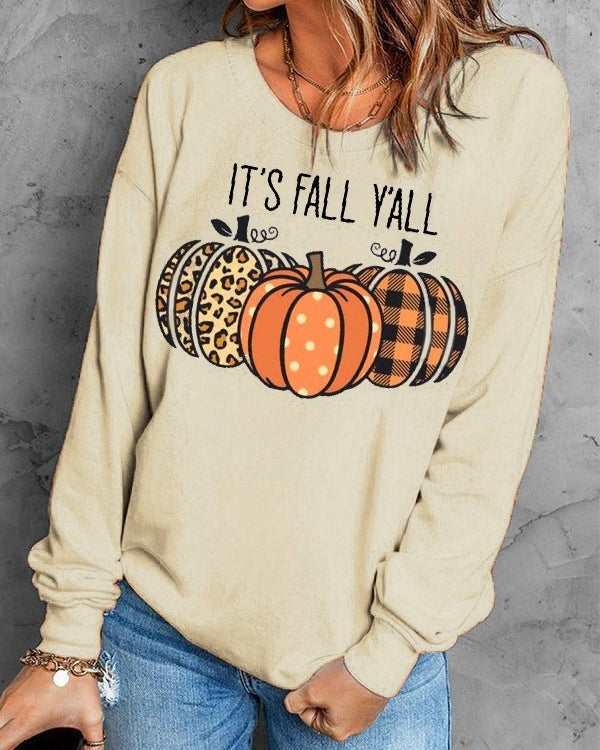 Suéter con estampado inglés de calabaza de Halloween para mujer