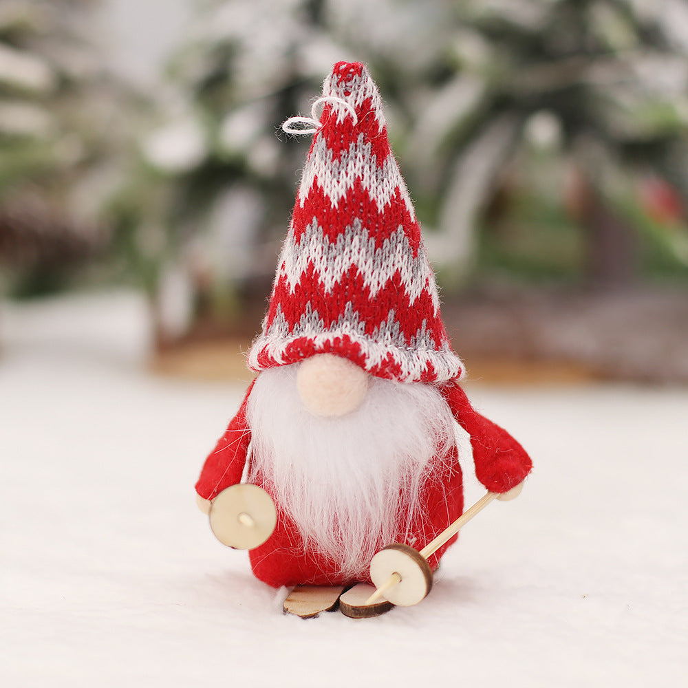 Cartoon Knitted Fabric Ski Faceless Doll Wooden Doll Pendant Christmas Tree Accessories