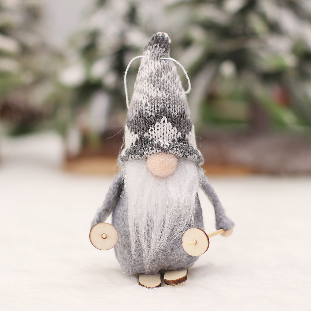 Cartoon Knitted Fabric Ski Faceless Doll Wooden Doll Pendant Christmas Tree Accessories