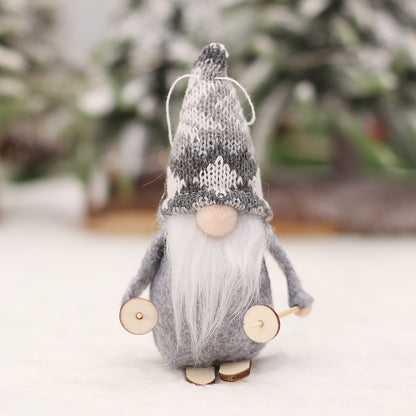 Cartoon Knitted Fabric Ski Faceless Doll Wooden Doll Pendant Christmas Tree Accessories