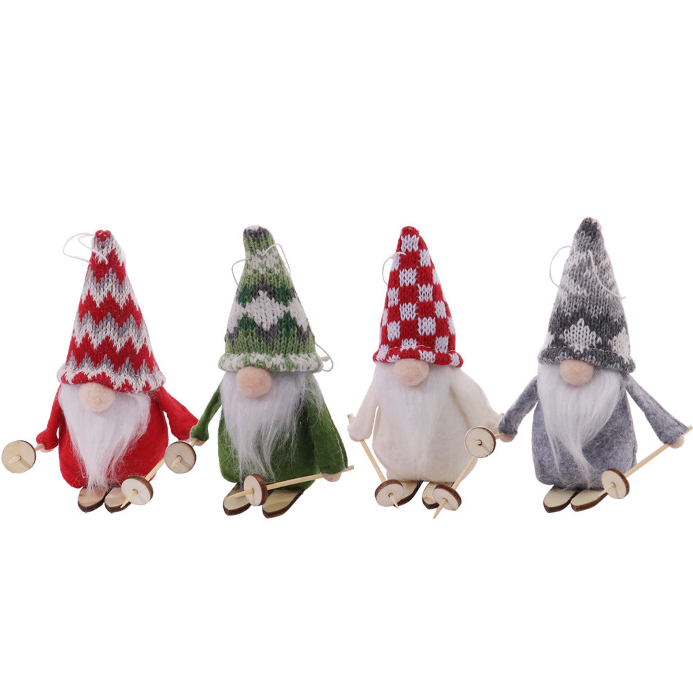 Cartoon Knitted Fabric Ski Faceless Doll Wooden Doll Pendant Christmas Tree Accessories