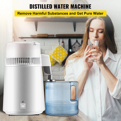 VEVOR 4L Water Distiller Purifier Filter Dispenser Heating Drinking Bottle Softener 304 Stainless Steel Home Appliance for Offic