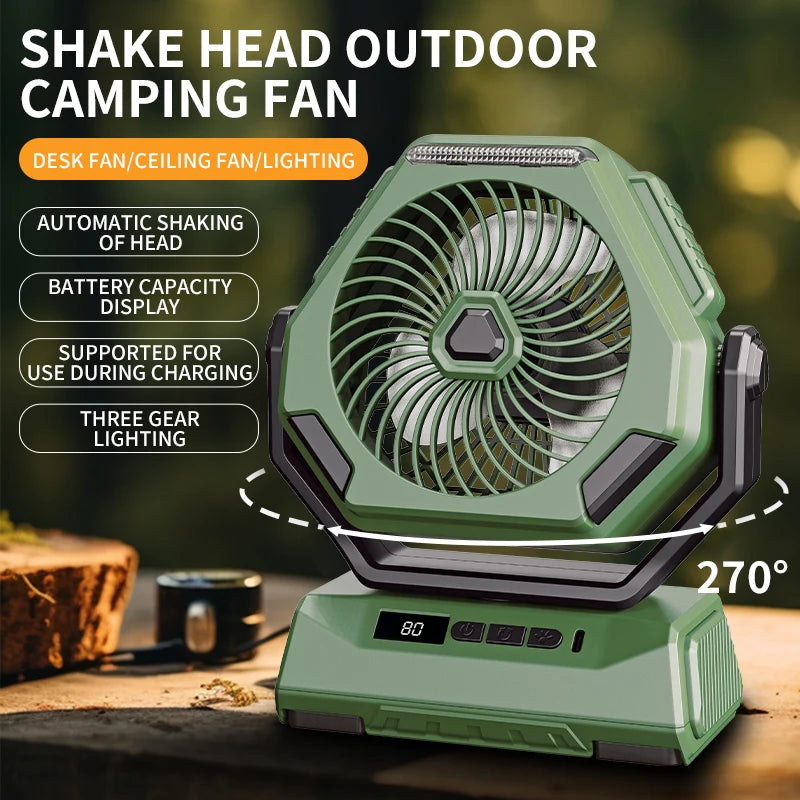 2024 Nouveau ventilateur de camping 6000mAh ventilateur extérieur rechargeable ventilateur oscillant de plafond climatiseur portable refroidisseur d'air avec éclairage