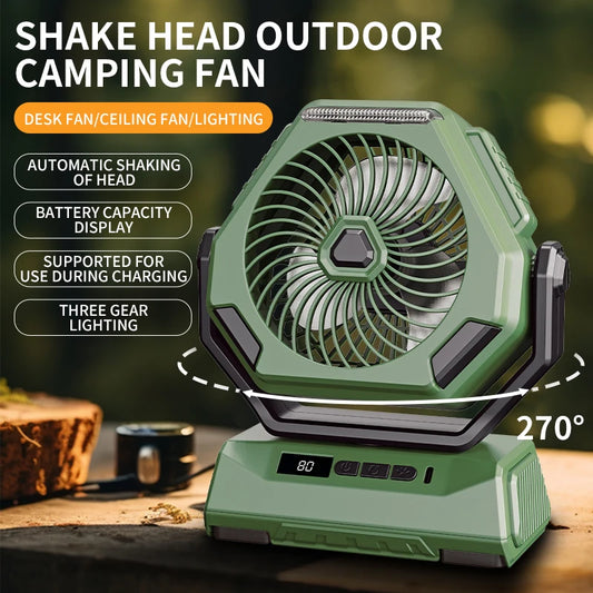 2024 Nouveau ventilateur de camping 6000mAh ventilateur extérieur rechargeable ventilateur oscillant de plafond climatiseur portable refroidisseur d'air avec éclairage